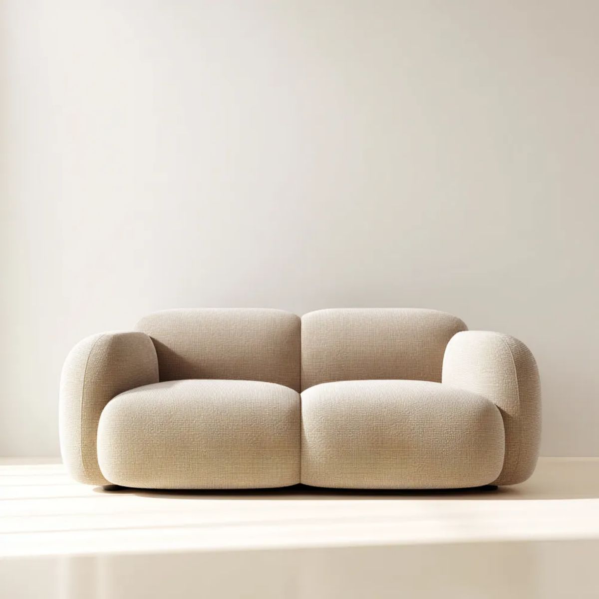 Beżowa sofa dwuosobowa z tapicerką poliestrową 180 × 95 × 70 cm, zaokrąglona