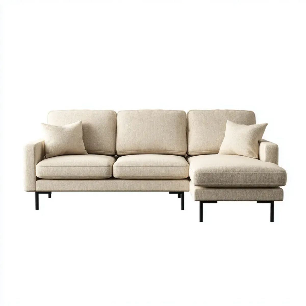 Beżowa 3-osobowa sofa narożna w kształcie L z tapicerką poliestrową, 240 x 150 x 85 cm
