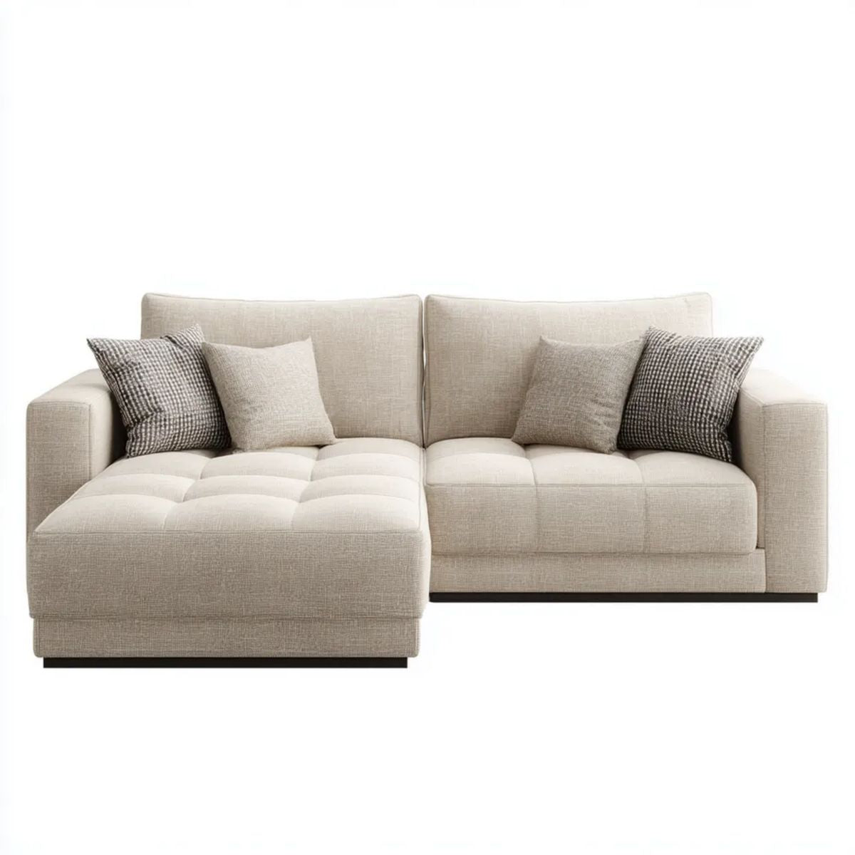 Beżowa sofa narożna z lewostronnym szezlongiem, tapicerka poliestrowa, 260 × 165 × 85 cm