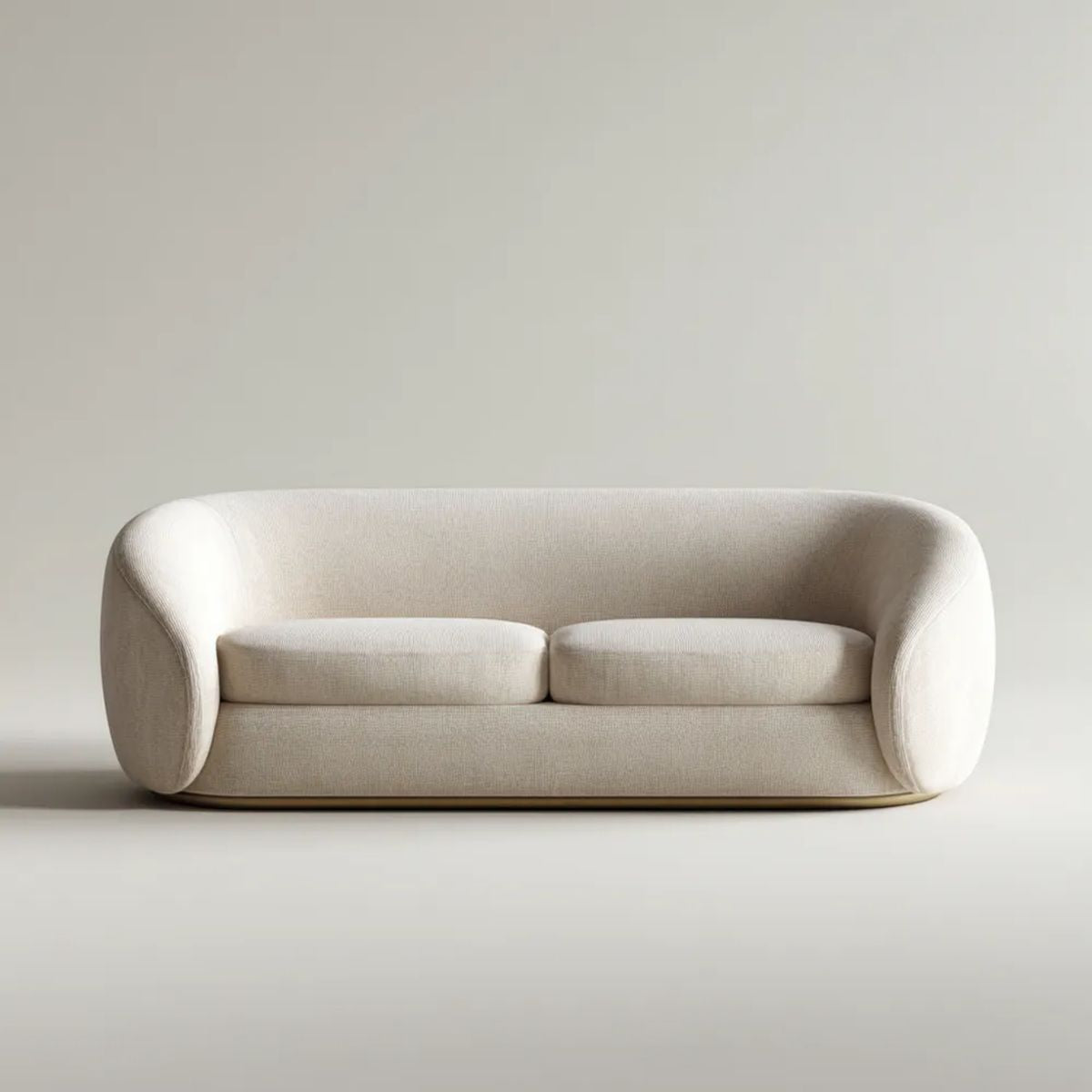 Beżowa sofa dwuosobowa z tapicerką poliestrową, zaokrąglona, 200 × 95 × 75 cm