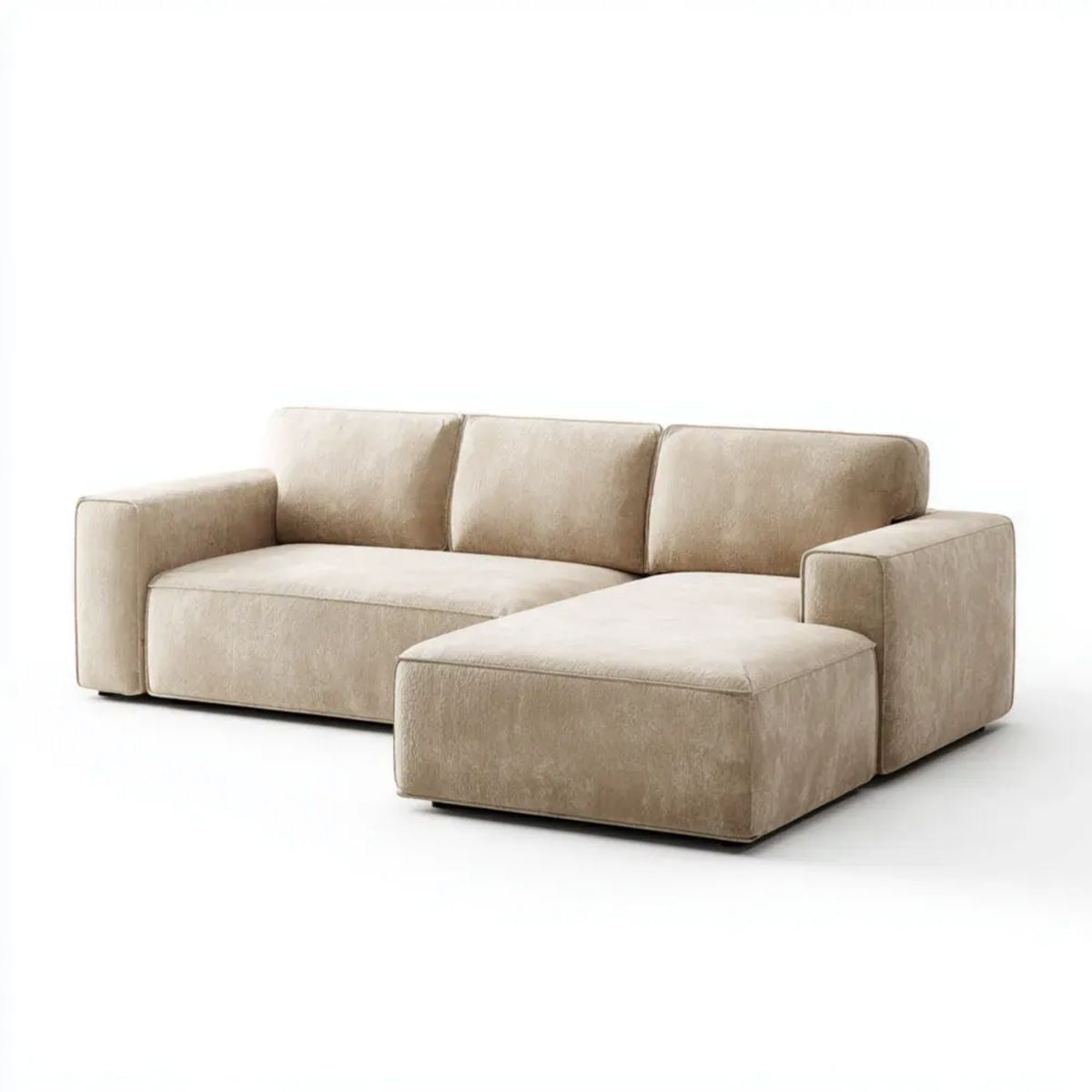 Beżowa sofa narożna w kształcie L z prawostronnym szezlongiem, tkanina szenilowa, 280 × 160 × 85 cm
